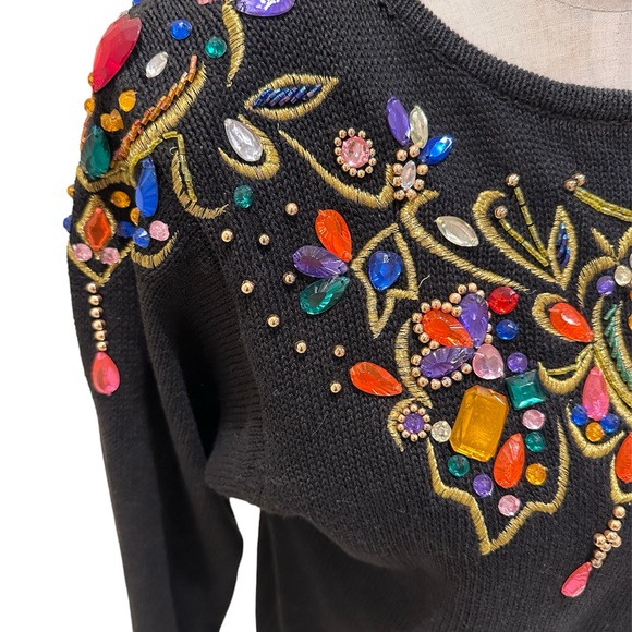 VTG Lindsey Blake Petites Black Bejewelled Embellished Sweater Size S - Picture 9 of 11